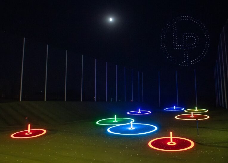 Driving range lighted targets at night